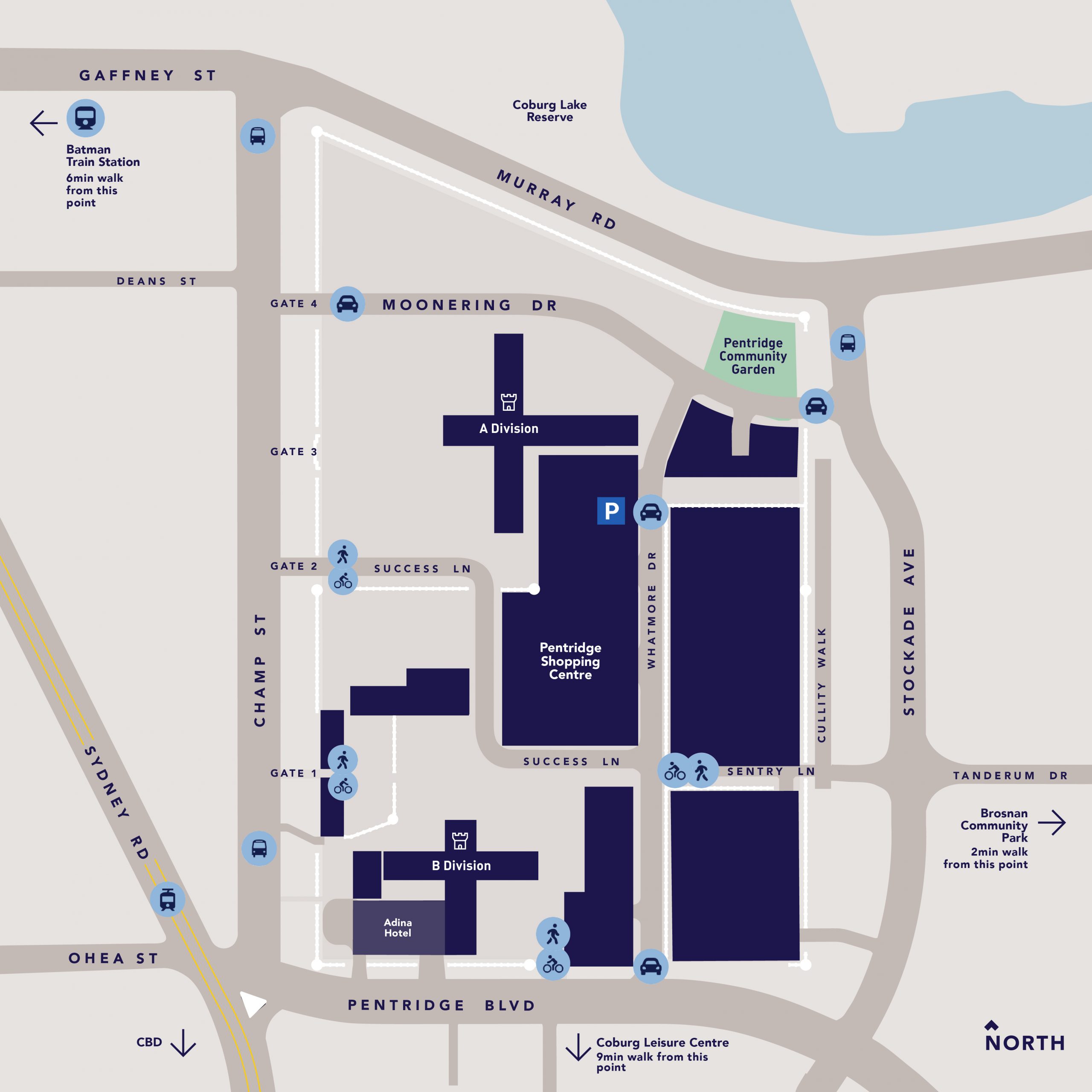 Map of getting to Pentridge shopping centre